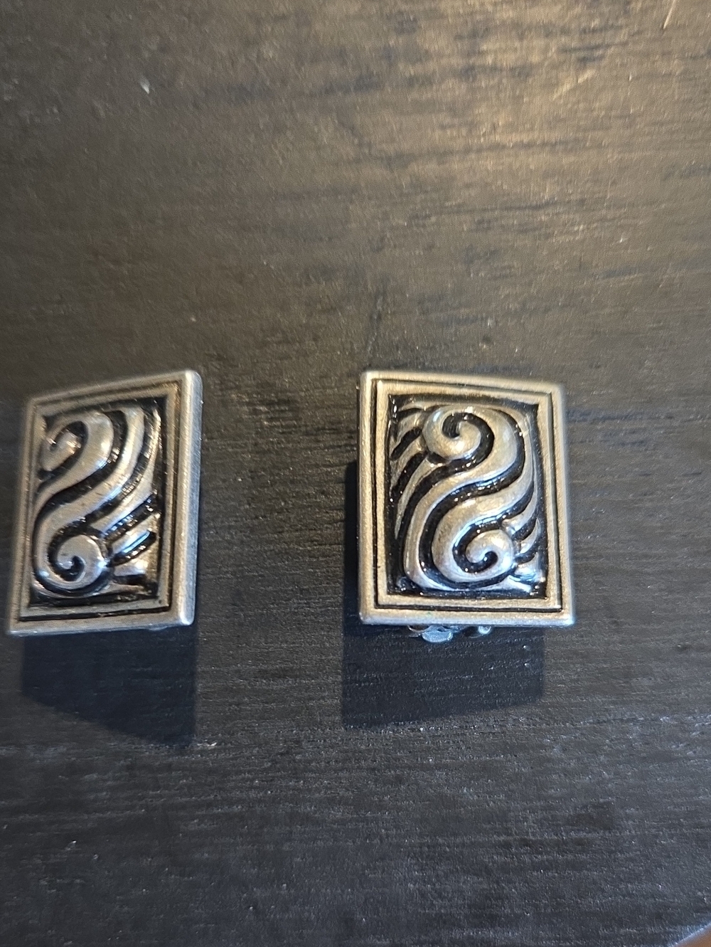 Brighton Silver-Tone Scroll Square Clip Earrings